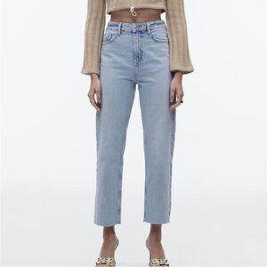 Zara High Waist Straight Fit Rigid Ankle Jeans – Raw Hem Size EUR 40 / US 8
